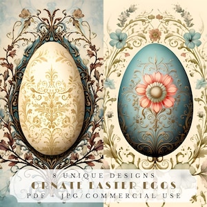 Huevos de Pascua adornados, páginas de diario basura de Pascua, efímera única para scrapbooking y fabricación de tarjetas, descarga digital vintage de Pascua