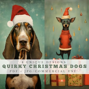 Chiens de Noël originaux, pages imprimables de journal indésirable, éphémères numériques pour le scrapbooking et la fabrication de cartes, impressions de Noël