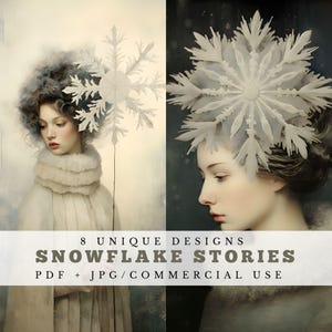 Snowflake Winter Junk Journal Pages, Printable Ephemera (Digital Download)