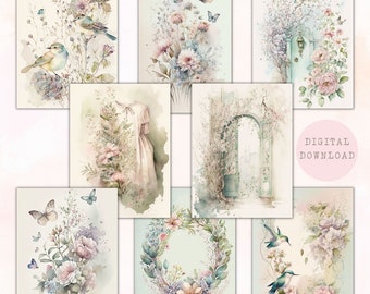 Spring ATC Cards | Spring Journaling Cards | Scrapbooking Ephemera | Shabby Floral Junk Journal Cards | Digital Download