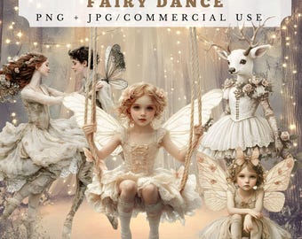 Fairy Dance Clipart, Whimsical Fantasy Art, Junk Journal (Digital)