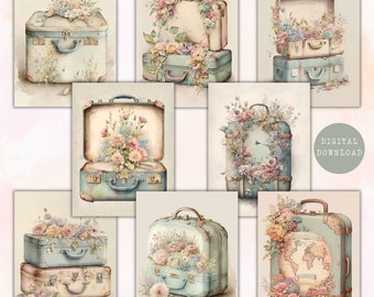 Vintage Suitcases Ephemera | Travel Collage ATC Cards (Digital Download)