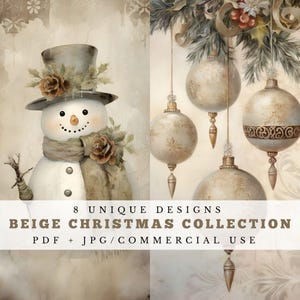 Può includere: Collezione natalizia beige con 8 design unici con un pupazzo di neve e ornamenti.  PDF + JPG/Uso commerciale.