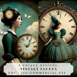 Vintage Clocks ATC Cards | Surreal Clocks Collage Sheet | Printable Ephemera | Junk Journal Scrapbooking Supplies | Instant Download
