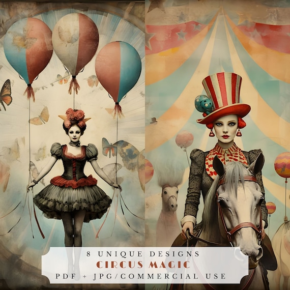 Vintage Circus Journal Cards, Printable Ephemera (Digital Download)