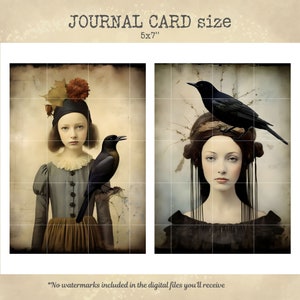 Crow's whispers junk journal cards, raven digital papers, card making, crafting, crow printable ephemera, digital download image 5