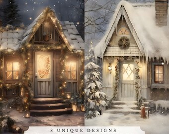 Christmas Cottage Collage Sheets, Winter Houses Ephemera (Digital Download)