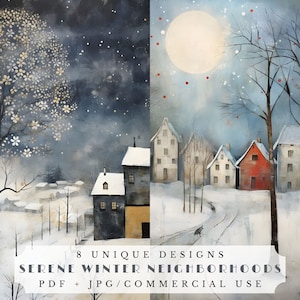 Bairros serenos de inverno, papéis de diário de lixo de inverno, suprimentos para scrapbooking e criação de cartões, itens efêmeros para impressão, cenas de neve