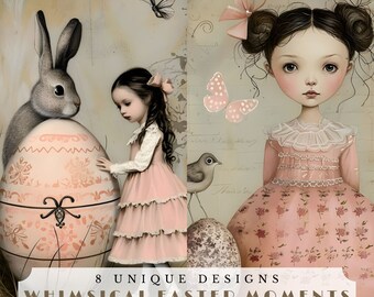 Whimsical Easter moments, printable Easter ephemera, cute junk journal papers, scrapbook supplies, collage sheet, card making, Easter eggs