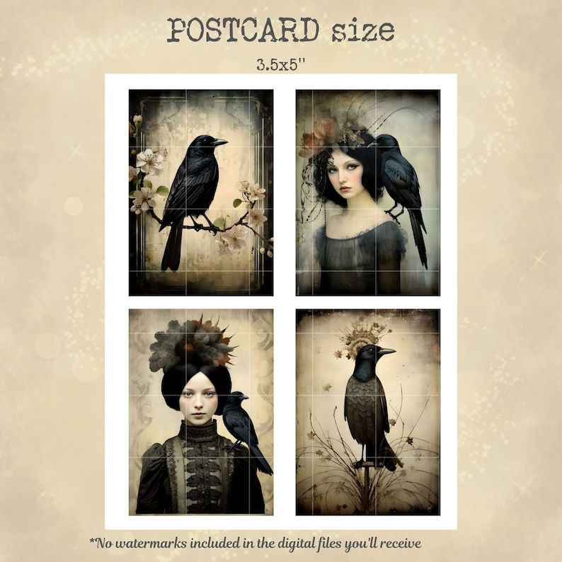 Crow's whispers junk journal cards, raven digital papers, card making, crafting, crow printable ephemera, digital download image 7