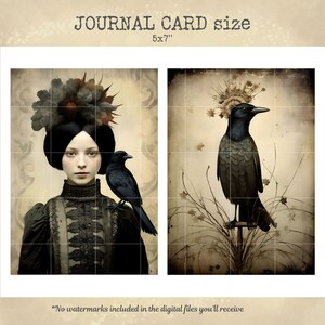 Crow's whispers junk journal cards, raven digital papers, card making, crafting, crow printable ephemera, digital download image 4