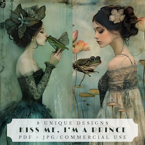Küss mich, ich bin ein Prinz, einzigartiges Märchen Junk Journal Seiten, printable Ephemera für Scrapbooking und Kartengestaltung