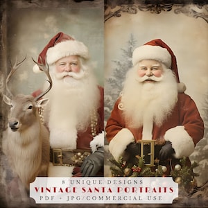 Vintage Santa portretten dagboekpagina's, afdrukbare kerstpapieren voor scrapbooking en kaarten maken, digitale kerstcollage-ephemera