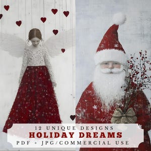 Rêves de vacances, pages de carnet de Noël, fournitures de collage imprimables, éphémères festifs pour le scrapbooking et la fabrication de cartes