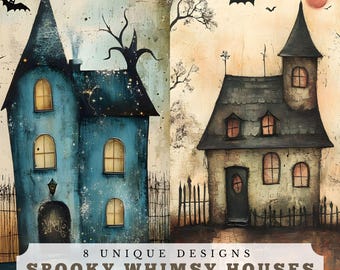 Spooky Houses Halloween Junk Journal Pages (Digital)
