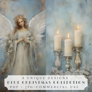 Blaue Weihnachtskollektion, Urlaub Journaling Papiere, Winter druckbare Ephemera, Junk Journal Scrapbooking Zubehör, Schneemann, Glocken, Santa