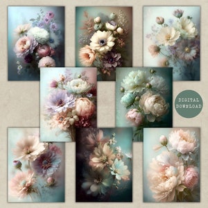 Bloemen ATC-kaarten | Dromerige bloemen collageblad | Lente afdrukbare ephemera | Junk Journal Scrapbooking-benodigdheden | Directe download