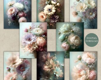 Floral ATC Cards | Dreamy Flowers Collage Sheet | Spring Printable Ephemera | Junk Journal Scrapbooking Supplies | Instant Download