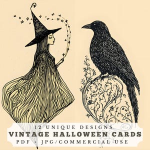 Vintage Halloween Karten, Retro Halloween Junk Journal Papier, gruselige Saison Collage Zubehör, Vintage ATC Karten, druckbare Halloween Ephemera