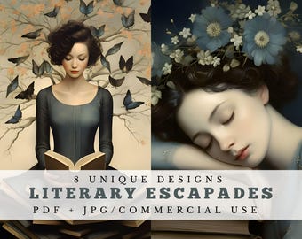 Tarjetas para diario de libros / Materiales imprimibles literarios / Lámina para collage para amantes de los libros / Suministros para álbum de recortes de libros y bibliotecas / Descarga instantánea