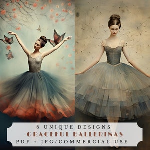 Ballerines gracieuses ATC | Papiers de journalisation de ballet | Éphémères imprimables | Fournitures de scrapbooking pour journal indésirable Dancer | Papier numérique | Instantané