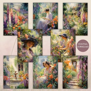 In The Garden ATC / Carte per diario di natura nostalgica / Oggetti effimeri stampabili floreali / Forniture per scrapbooking per diario spazzatura / Carta digitale
