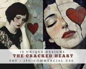 Cracked Heart Junk Journal Papers, Sad Valentine Ephemera (Digital Download)