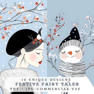 Contes de fées festifs, pages uniques de journal de rebuts d'hiver, fournitures de collage de Noël, éphémères numériques pour la fabrication de cartes et le scrapbooking