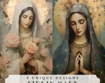 Virgin Mary Ephemera, Religious Junk Journal, Saint Mary Collage Sheet (PDF, JPG)
