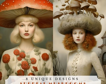 Surreal Mushroom Ephemera | Vintage Journaling Cards (Digital Paper)