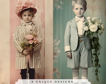 Vintage Children in Stripes Ephemera, Junk Journaling Cards (Digital Download)