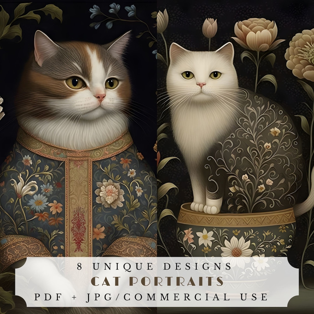 Cat Portraits ATC Cards for Junk Journal Printable Ephemera