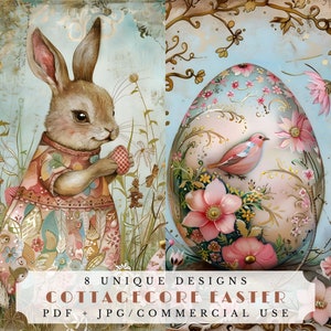 Cottagecore Pasqua, oggetti effimeri pasquali stampabili, simpatici documenti di diario spazzatura, forniture per album pastello, fogli di collage, creazione di cartoline