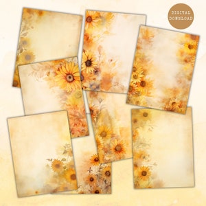 Sunflower Junk Journal Papers | Yellow Oragne Floral Scrapbook Junk Journal Kit | Printable Craft Supplies | Instant Download | Journal Page