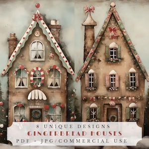 Casas de pão de gengibre de Natal, papéis exclusivos de diário de lixo de Natal, coisas efêmeras imprimíveis para scrapbooking e confecção de cartões, casas de doces
