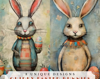 Quirky Easter Bunny Ephemera, Junk Journal Cards (Digital Download)