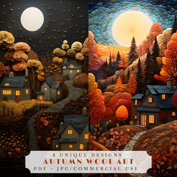 Autumn wool art, unique textured printable images for junk journaling, scrapbooking and card making, autumn ephemera