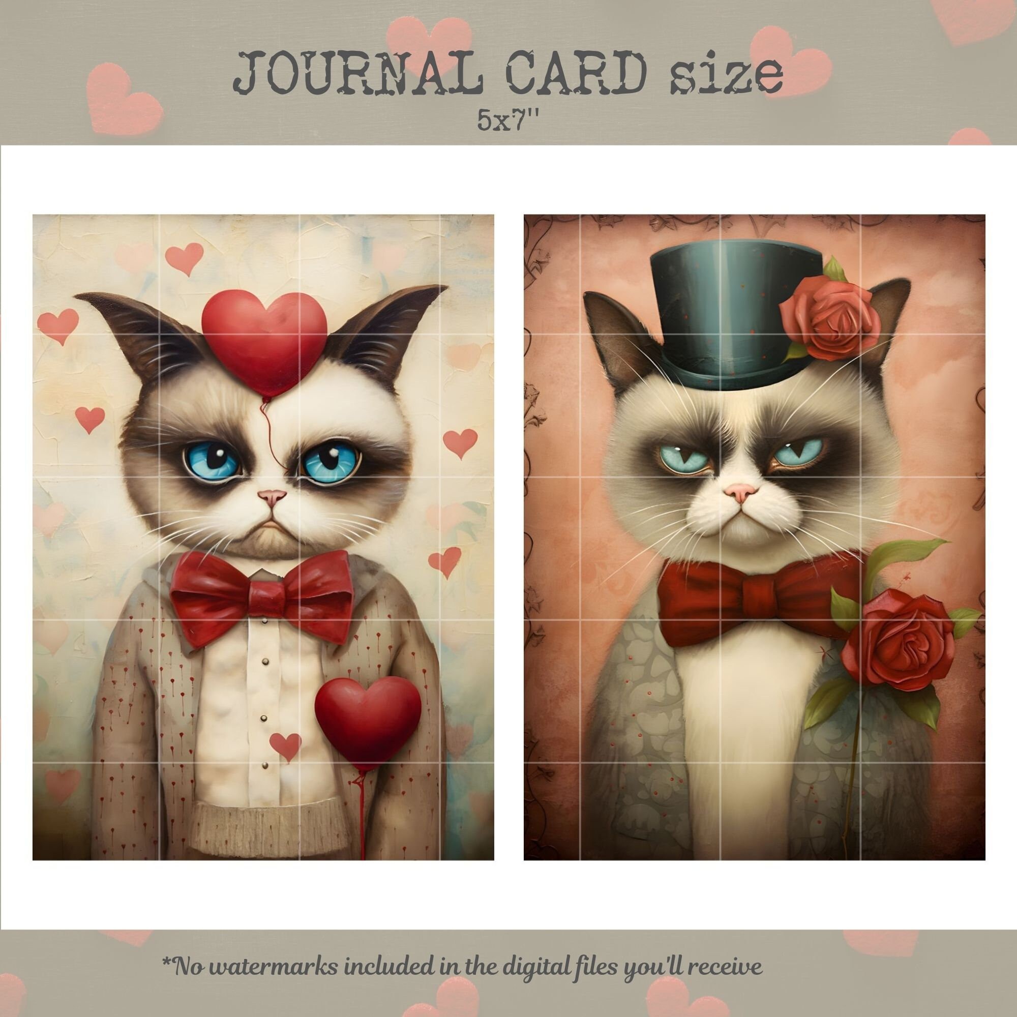 Grumpy Valentine Cats, Printable Junk Journal Pages, Digital Ephemera ...
