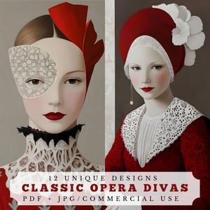 Classiche dive dell'opera, pagine di diario spazzatura rinascimentale, arte stampabile unica per scrapbooking e creazione di biglietti, materiali per collage