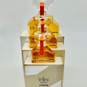 Caron Infini Original 1970 Parfum, Sammlung von 3 Flaschen: 1 fl. oz., 1/2 fl. oz., 1/4 fl. Unze. Vintage Sammlerstück Versiegelt