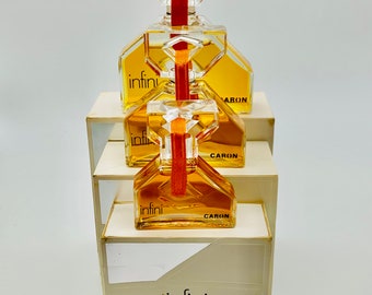 Caron Infini Original 1970 Parfum, Sammlung von 3 Flaschen: 1 fl. oz., 1/2 fl. oz., 1/4 fl. Unze. Vintage Sammlerstück Versiegelt