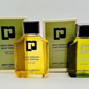PACO RABANNE pour homme - Après-rasage 75 ml / 2,5 fl. onces & Eau de toilette 60 ml / 2 fl. onces millésime. Rares. Nouveau.