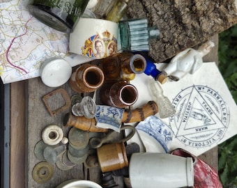 Mudlarking Mystery Bundle | Authentic Victorian Pottery, Glass, Bottle Digging Finds (Over 100 Years Old)