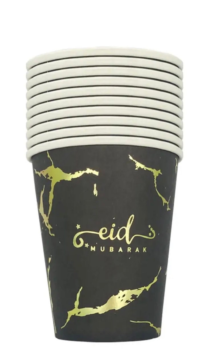 Eid Mubarak Tableware, Eid Mubarak Black and Gold Marble Paper Plates ...
