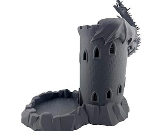 Dice Tower Castle with Clinging Dragon 3D Printed