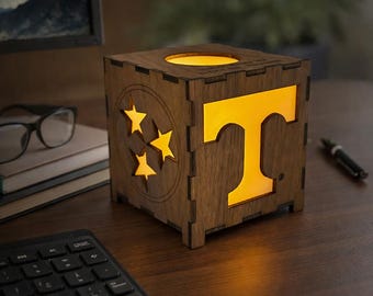 TN Vols Wooden Lantern: Laser Engraved Tealight Candle Holder
