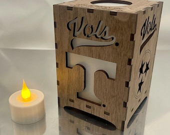 TN Vols Wooden Lantern: Laser Engraved Tealight Holder