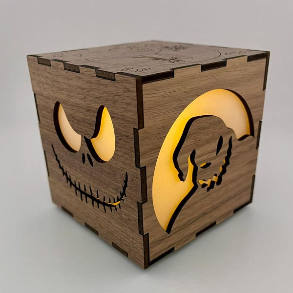 Nightmare Before Christmas Wooden Lantern: Laser Engraved Tealight Light Box