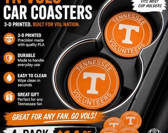 Tennessee Vols Car Coasters | 4-Piece set | 3D Printed