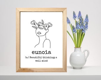 Eunoia Orddefinition Konsttryck Definition Tryck Minimalistisk Svartvit Utskrivbar Väggkonst